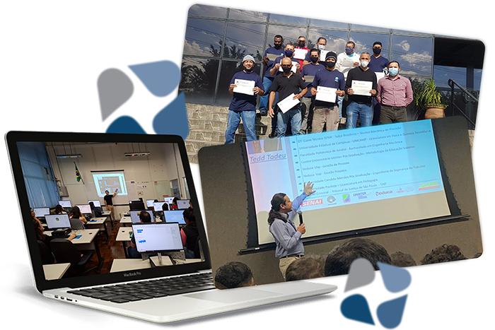 Notebook com imagens da Projetec.